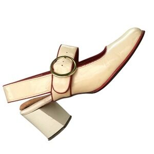 Vintage Viva Americana Womens White Red Patent Leather Mary Jane Heels Size‎ 4M